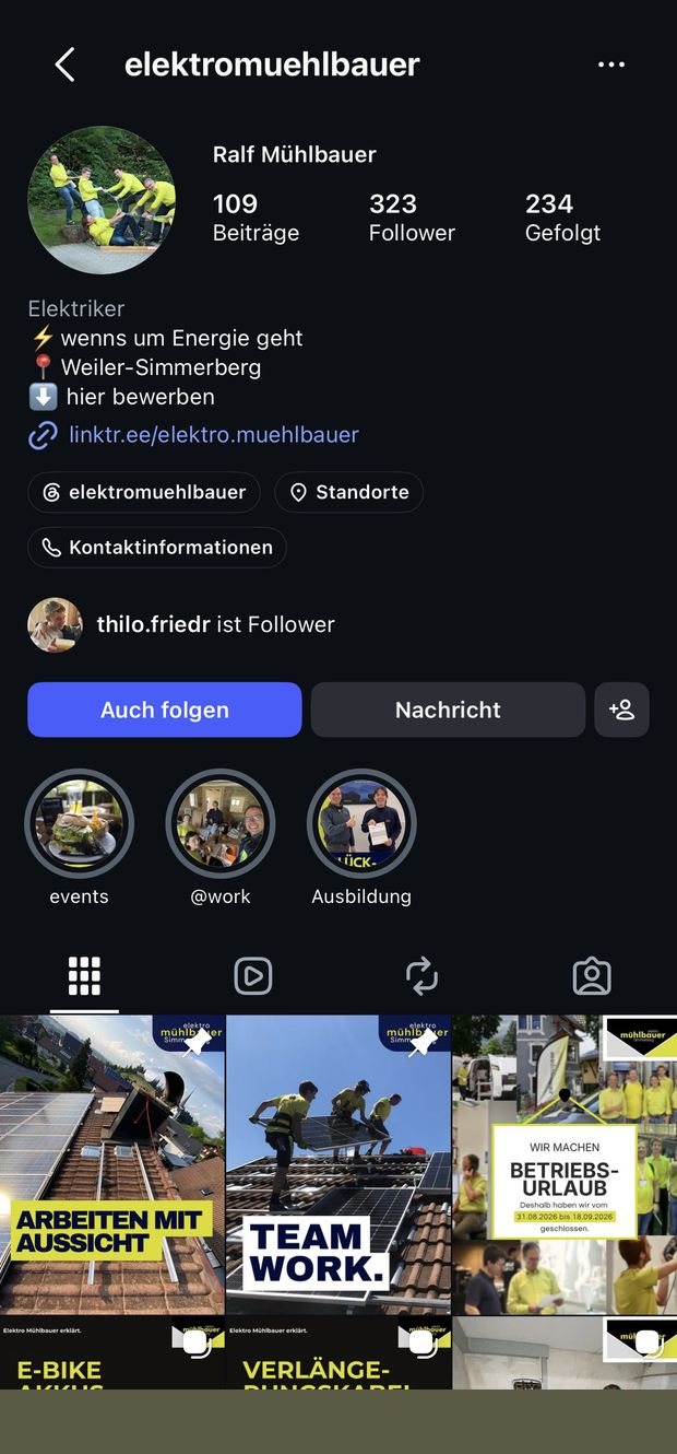 Instagram-Profil von elektromuehlbauer